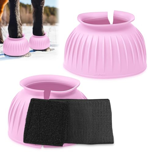 Abbylike Hufglocken für Pferde, 1 Paar/2 Paar erhältlich, schützen vor Hufschlagtrauma, Gummiglockenstiefel Pferdepflege für Weide, kein Reiben, Design Wickelhaken und Schlaufe (L, Rosa, 1 Paar)