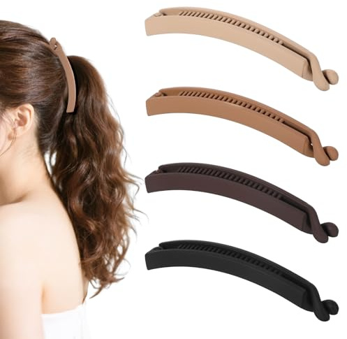 4 Stück Banana Clip​​ Mattfarben Set Bananenspange Haare, ​​mit Metallfeder für ​​Clip für Dünnes Haar​​ und Dickes Haar, Damen Pferdeschwanzhalter Frisuren (11cm matt 4 Farben)