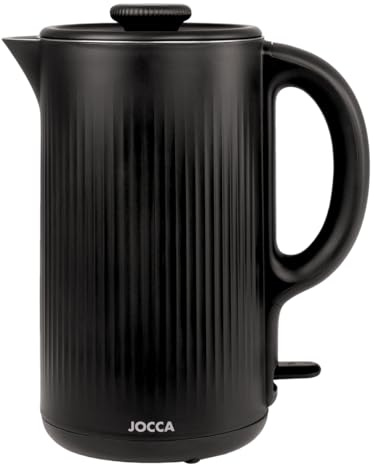 Jocca - Elektrischer Wasserkocher, 1,8 l, Gehäuse und Deckel aus Edelstahl, STRIX-Steuerung, 1500 W, schneller und sicherer Wasserkocher, elegantes schwarzes Design