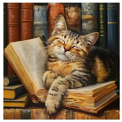 BOWETILE Diamond Painting Schlafende Katze Erwachsene, Kürbis mit Strasssteinen für Anfänger, Diamant Painting Bilder Erwachsene, 5D DIY Diamond-Painting Arts Craft für Home Wand Decor 30x30cm