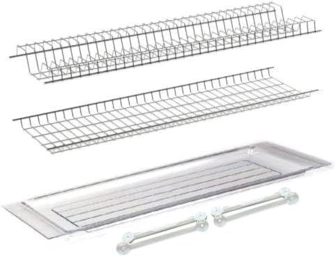 inferramenta Scolapiatti per Pensili Cucina | Kit con Griglie in Acciaio Cromato + Vaschetta Raccogligocce + Staffe | Porta Piatti e Bicchieri | Diverse Misure (86 CM PER PENSILI DA 90)