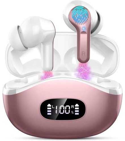 Cuffie Bluetooth, 2025 Auricolari Bluetooth 5.3 Cuffie Wireless in Ear, 40Ore HiFi Stereo Cuffie Senza Filo con 4 ENC Cancellazione Rumore Mic, Cuffiette Sport IP7 Impermeabili USB-C per Android/iOS