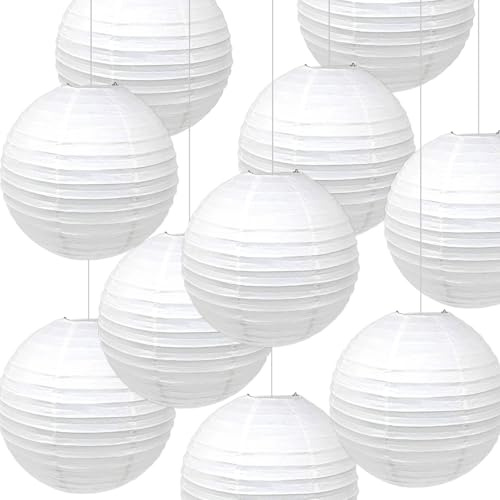 SOSMAR 10er Set Weiße Papierlaternen 30cm - Papier Lampions weiß für Hochzeitsdeko Gartenparty Indoor & Outdoor Deko (Nicht Wetterfest)