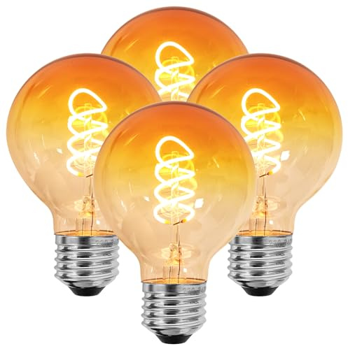 BNITITU Edison LED Vintage Glühbirne, Dimmbar Glühbirne E27 4W LED Warmweiss, Vintage Edison Dimmbar lampe E27 Ideal für Nostalgie und Retro Beleuchtung - orange Farbe - 4 Stück（G80 CS）