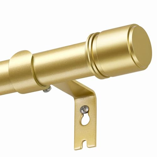 Gold Curtain Pole 80-218 cm, HOTOZON 25mm Extendable Curtain Poles for Eyelet Curtains, AdjustableWindow Curtain Rod for Windows, Heavy Duty Drapery Rods with Cap Finials, Brackets