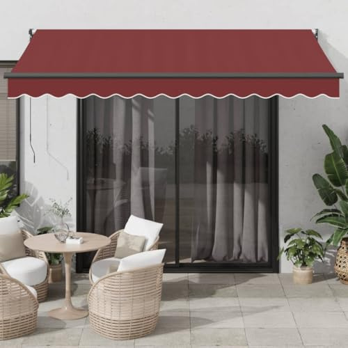 Tenda da Sole Manuale 350x250 cm, Borgogna con Struttura Grigia, Tessuto Poliestere UV e Alluminio, Ombreggiatura Estensibile per Balcone, Terrazza, Giardino