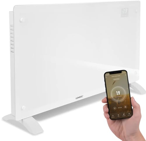 Vonroc Elektroheizung energiesparend 2500W - Konvektor Heizung [30qm Räume] | Mobile Elektrische Heizung [App/Touch Steuerung] - Heizkörper 2in1 Wand-/Bodenmontage - Weiss