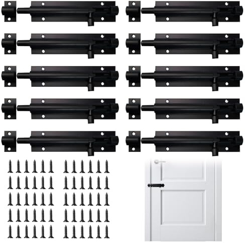 10 Set Black Door Bolt Lock,3 Slide Bolt Lock with Screws,Aluminium Alloy Door Bolts for Internal Gate Shed Bathroom Bedroom Toilet Shed Cabinets Home Accessory