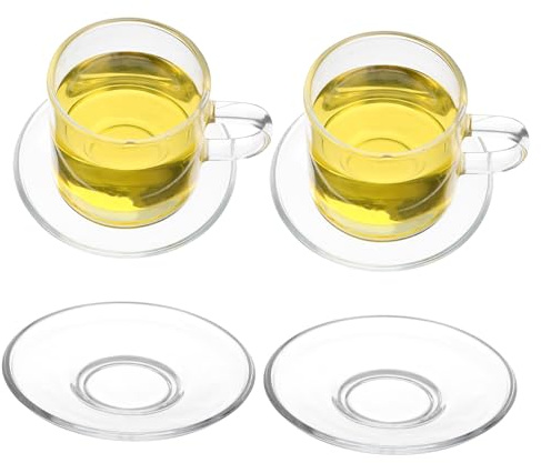 NUOBESTY Set da 4 Piattini da tè in Vetro Trasparente Rotondi, Resistenti e Delicati, Adatti per Sale da tè e Uso Quotidiano