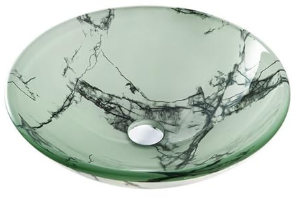 ZYCDP Tempered Glass Wash Basin Glass Vessel Sink 420 X 420 X 145mm Without Tap Hole Green
