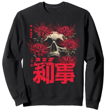 Rosso Ragno Giglio Fiore Cranio Scheletro Anime Giapponese Felpa