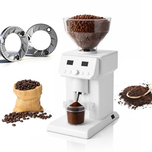 Coffee Grinder with Flat Burr, 120 Grind Settings, Anti-Static Discharge, Digital Timer Display, 500g Removable Bean Hopper
