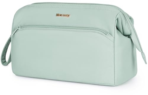 Narwey Kulturtasche Damen Kulturbeutel Kosmetiktasche, Schminktasche Reise Make up Organizer Tasche, Make up Bag mit Breiter Öffnung Geschenke für Frauen (Minzgrün (Groß))