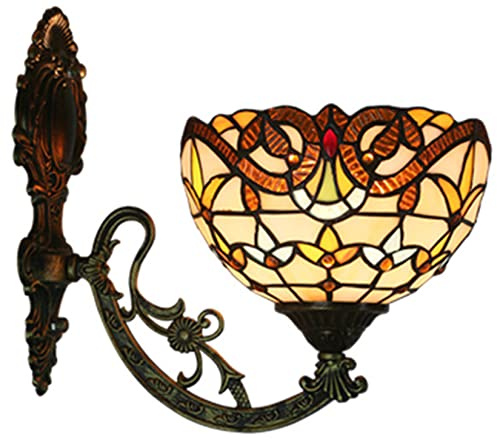 GAUUA Applique da Parete Barocche, Lampada da Parete Tiffany, Luce Notturna sul Comodino, Paralume in Vetro Colorato, Ingresso Corridoio Camera da Letto in Stile Vittoriano