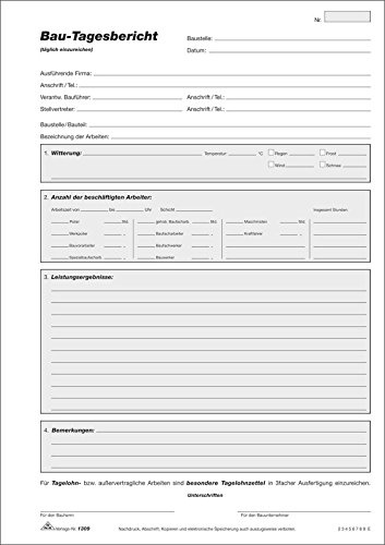 RNKVERLAG 1306 - Bau Tagesbericht, Block mit 3 x 50 Blatt, mit Durchschreibepapier, DIN A4