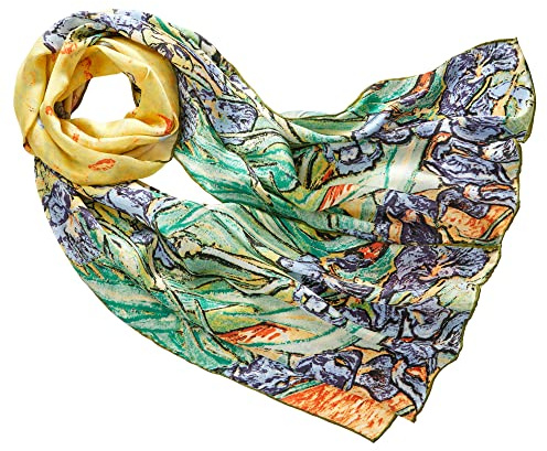 Prettystern Damen 160cm Seidenschal aus 100% Seide mit van Gogh Kunst-Motiv Silk Scarf
