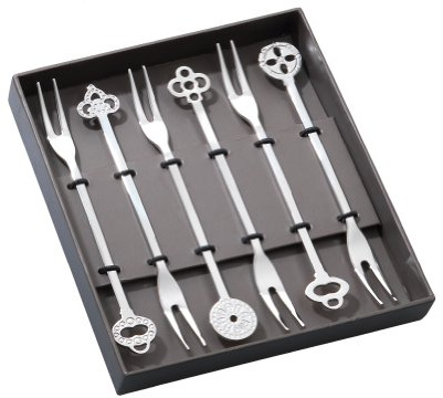 Sambonet 52550C38 Living - Set 6 forchette in Acciaio Inox 18 x 10 cm, Decorazioni Stile Orientale