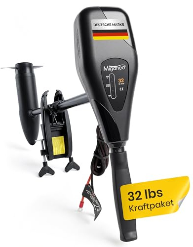 Miganeo Elektromotor Boot TRS 32 lbs – Elektro Außenborder 312 Watt – Salzwassertauglich & mit LED Batterieanzeige – Bootsmotor Elektro 12V auch für Schlauchboote – 5 Vorwärts- & 3 Rückwärtsgänge