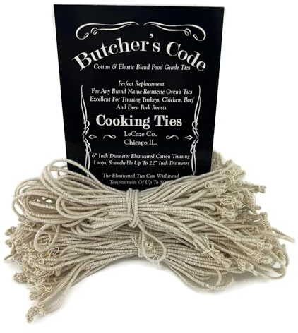 Butcher's Code Butchers Code Rotisserie Elastic and Cotton Blend - Stretchy Twine - Food Grade - Heat Safe - Cooking Ties - Poultry Loops - 50 Pack,White,6 inch