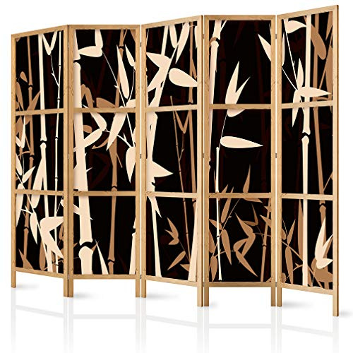 decomonkey Paravent Raumteiler Innen Blumen Bambus, 225x171 cm, 5-teilig | Spa, Zen, Orient, Japan, Wohnzimmer, Room Divider, Wall, Raumteiler Stehend, Trennwand, Sichtschutz, Spanische Wand, Holz