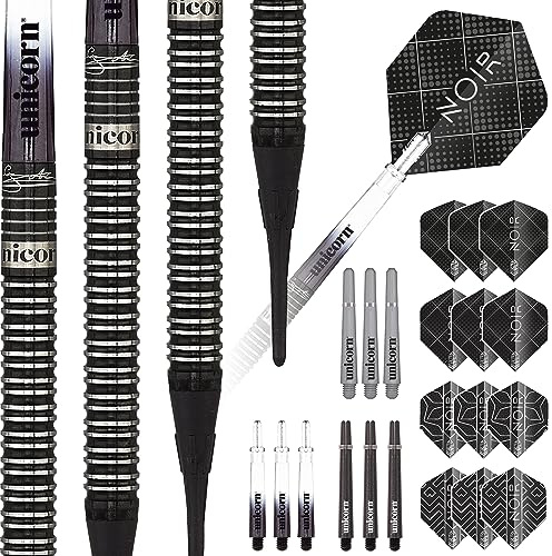 Unicorn Soft Tip Darts Set | Gary 'The Flying Scotsman' Anderson Noir Phase 3 & 5 | 70% & 90% Tungsten Barrels with Black Titanium Coating | Presentation Packaging | 18g or 20g