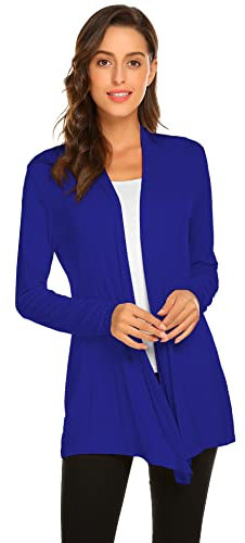 Cardigan da donna casual leggero a maniche lunghe con drappo morbido aperto davanti autunno spolverini (S-3X) - Blu - S