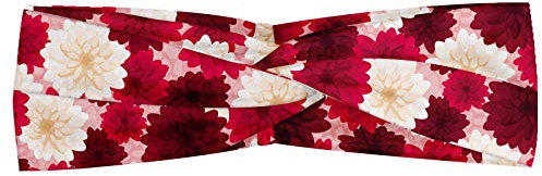 ABAKUHAUS Bordeaux Bandeau, Arrangement coloré Répétition Dahlia Illustration Fleurs Blossoming, Serre-tête Féminin Élastique et Doux pour Sport et pour Usage Quotidien, Maroon Pale Peach Rose
