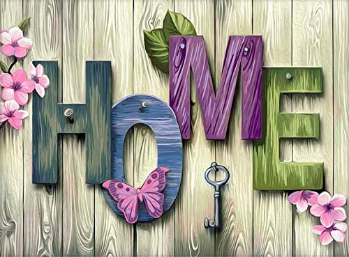 Meecaa Kreuzstich-Set, 11-fädig, geprägt, Motiv: Blume, Schmetterling, Schlüssel, Stickset mit Zubehör, vorgedruckt (36 x 46 cm) (Zuhause)