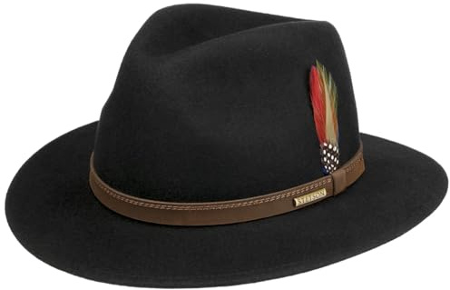 Stetson Lescott Traveller Wollhut Unifarbener Hut 100% Wollfilz Robust Wasserabweisend Made in The EU Unisex Herbst/Winter schwarz XL (60-61 cm)