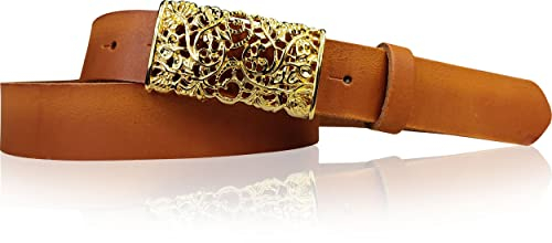 FRONHOFER Damen Ledergürtel Blumenschließe gold 3 cm, echt Leder, florale Schnalle, 18786