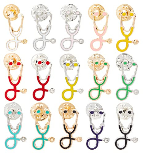 craspire 30 pièces Broche Stéthoscope Broches 15 Styles Stéthoscope Émail Épinglette, Broches en Émail Médical Vêtements Sacs Broche de Décoration pour Docteur Infirmière Graduation Presents