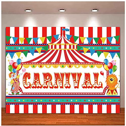 Rot Karneval Zirkus Kulisse Zelt Ballons Kinder Jungen Mädchen Geburtstagsfeier Dekoration Clown Löwe Baby Dusche Banner Hintergrund 210X150cm