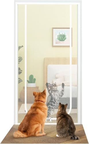 SOONHUA Cat Screen Door Fits 90cm x 200cm, Heavy Duty PVC Pet Proof Screen Gate with Double Zipper, Reinforced Door Mesh Screen for Doorways, Patio & Bedroom, Easy Install