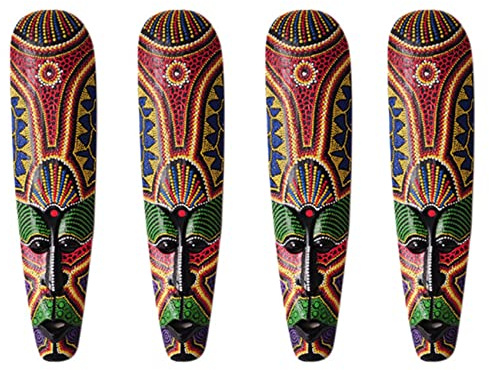 NIEI 4X Wooden Mask Wall Hanging Solid Wood Carving Painted Wall Decor Home Decorations African Mask Crafts A