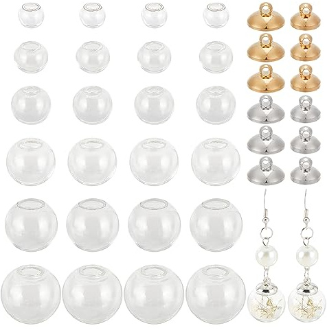 PandaHall 60 Sets 6 Größen Klarglas-Globusflaschen Hängender Anhänger Mit Wunschflaschen Hohler Kuppelförmiger Fläschchen-Anhänger Mit Goldenen Kappen Für DIY-Bastelarbeiten Schmuckherstellung