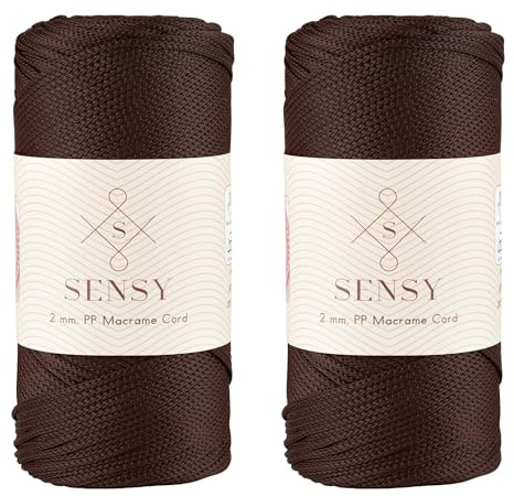 Sensy Premium 2 mm 220 meter polyesterrep, 100 % polypropen, makramérep, 2 mm virkväska, makramérep, virkgarn för stickning, brun