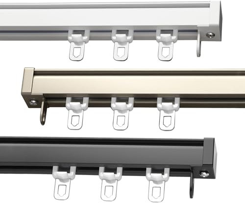 LIGUOYI Vorhang Für Schienen Aluminium, Geräuschlos Laufschiene Für Vorhang, 50cm Bis 600cm Gardinenstangen Wand/Hängen - Montage, Innen Außen Vorhangschiene Mit Umlenkrollen Und Haken