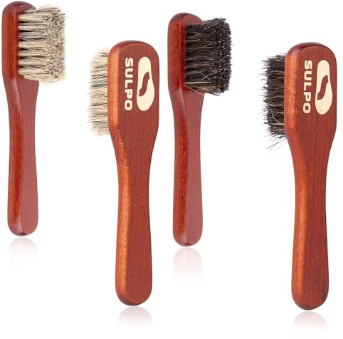SULPO Cremebürste Tiegelbürste Schuhbürste - Schuhbürsten Rosshaar zum Auftragen von Schuhcreme und Schuhwachs - Weiche Bürste - Buchenholz - Lederbürste Schmutzbürste Schuhe - 4 Stuck - Schuhpflege