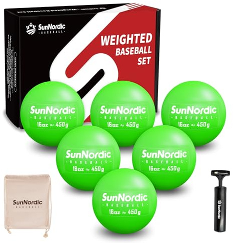 SunNordic 16oz Weighted Baseball Set for Hitting & Pitching Power Training