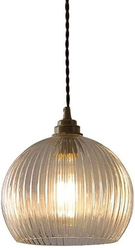 SANBDDLYY White Lattimo Glass Pendant Chandelier with Dome Shade Nordic Modern Island Light Ribbed Transparent Glass Single Pendant Lamp Large Farmhouse Chandelier for Home (Color : Clear-20cm)