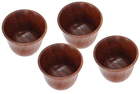 Gsycle 4 Pcs Tasses À Thé En Bois De 75ml, Style Japonais Tasse À Café Faite À La Main, Tasse À Vin Résistantes À La Chaleur Solide En Bois Eau Tasse De Thé Pour Boire Bière Thé Jus Lait ﻿