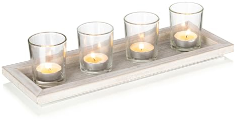 Hanobe Candle Holders Decorative Tray: Rectangle Wood Display Trays Rustic Candlestick Platter Farmhouse Table Centerpiece Plate Long Narrow for Kitchen Coffee Table Home Decor