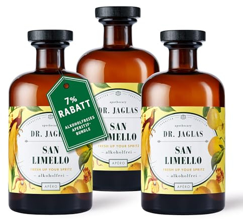 DR. JAGLAS San Limello – Limoncello alkoholfrei 3x500 ml – Aperitif ohne Alkohol – fruchtige Zitronenlikör-Alternative für einen alkoholfreien Spritz mit Tonic oder Mocktail – vegan & glutenfrei