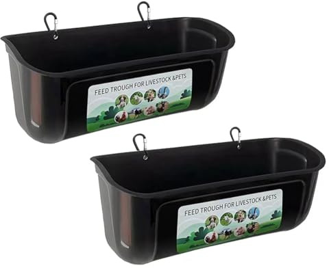 iFutniew 2 Stück Hühner-Ziegen-Zaun-Futterspender Wassertrog aus schwarzem ABS für Hirsche, Enten und Ferkel, Gänsetränke