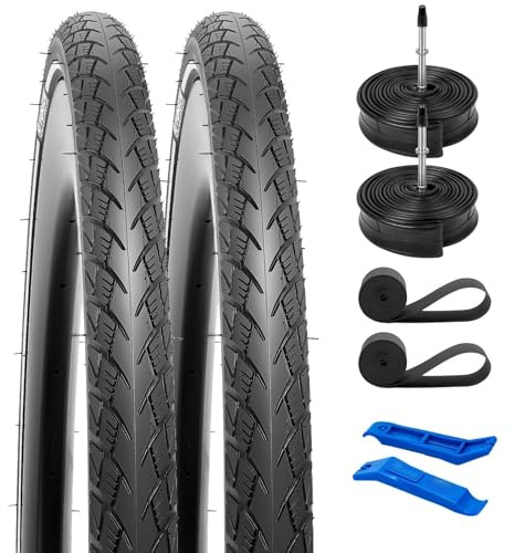 YunSCM 2-Pack 60TPI Nylon Pannensicher 28 Zoll Reifen 28x1.25 700x32C Mantel 32-622 und 2-Pack 700C Schlauch FV60mm Valve kompatibel 30-622 700x30C Fahrradreifen 700x32C Mit Reflektorstreifen