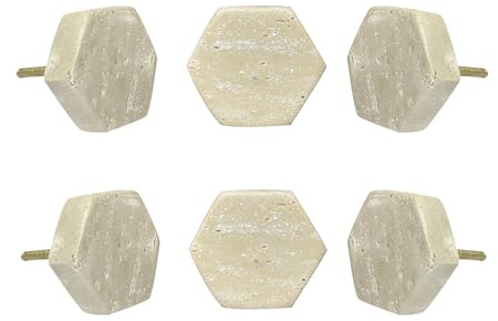 Perilla Home Set mit 6 Marmorknäufen, Schrankgriffe für Schrank und Schubladen, dekorative Travertin-Sechskantknöpfe für Zuhause, Küchenschrank, Hardware, Glastür, Kommode, Kleiderschrank (Beige)