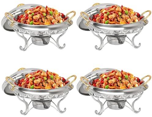 Gold Plated Chafing Dish Set - Stainless Steel Chafer Catering Buffet With Fuel Holders - Ideal For Restaurant Parties And Weddings, 2/4/6 Pack