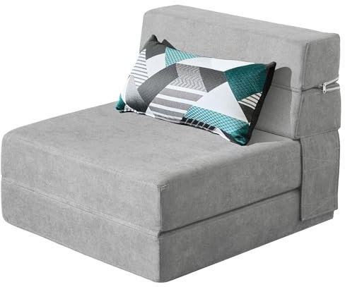 ANONER Vikbar bäddsoffa minnesskum utfällbar stol säng med kudde, enkel storlek konvertibel bäddsoffa futon sovstol, ljusgrå