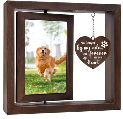 Sporgo Marco de fotos de madera con perro y gato: marco 3D giratorio 360° conmemorativo para perros o gatos (23x