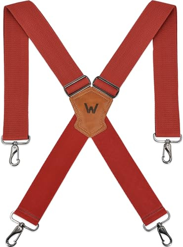 WELKINLAND 2Inch-Wide Red Suspenders, Heavy Duty Suspenders for Men